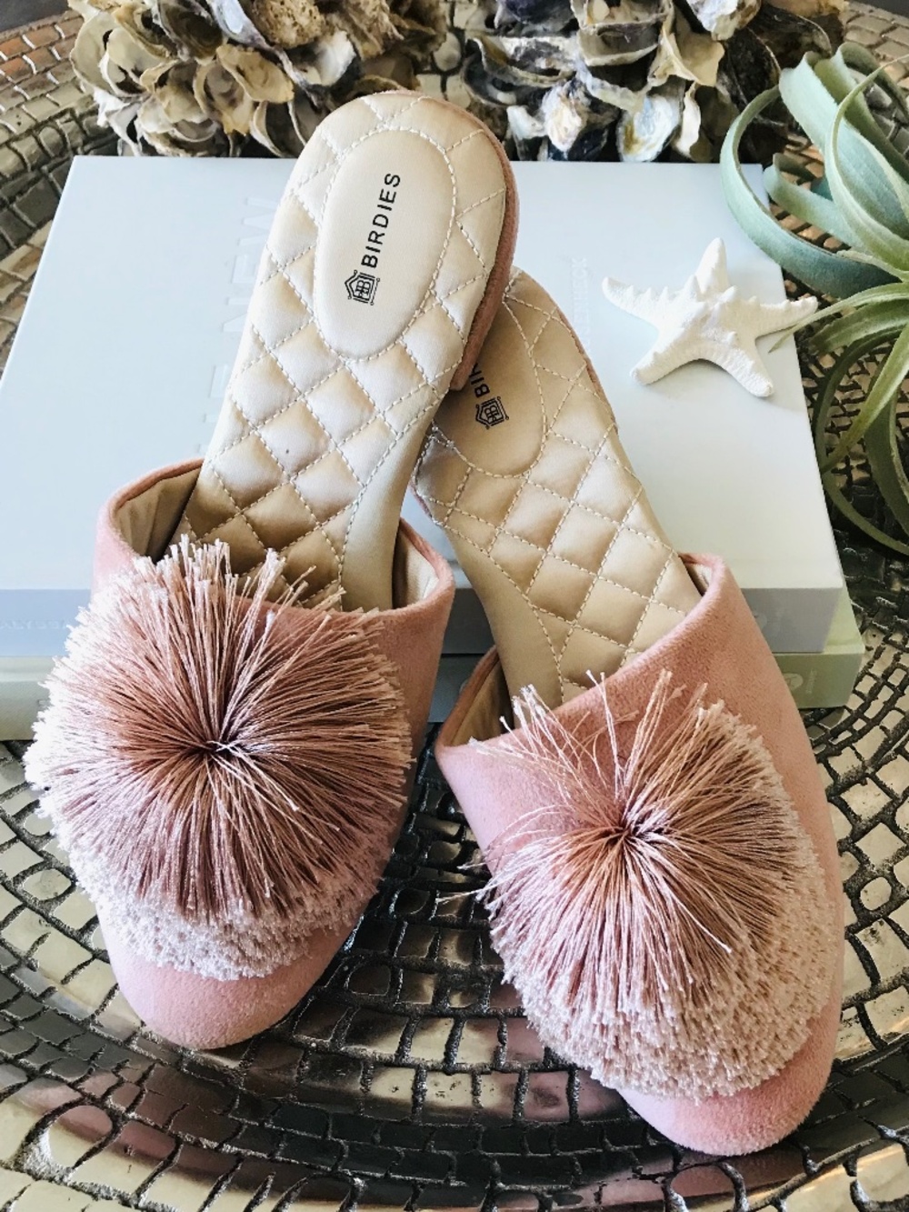 COQUETTE 🔥 BALLETCORE ROMANTIC VINTAGE INSPIRED PINK POM VELVET SLIDE
